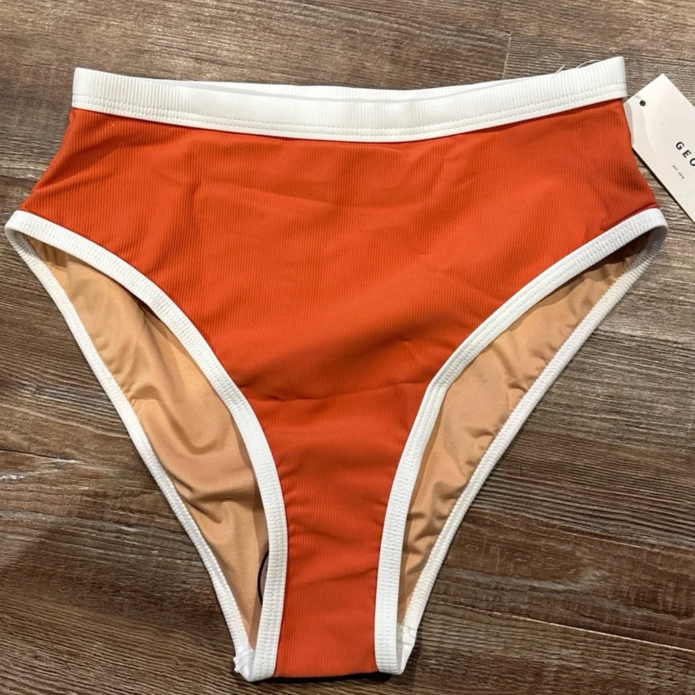 Geode Ribbed Coral High Waist Bikini And RIBBED SCOOP NECK multiple sizes - Picture 3 of 8